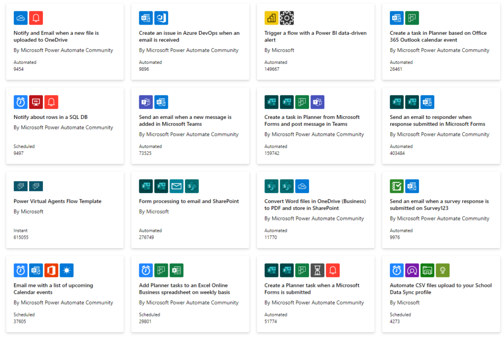 screenshot of Templates