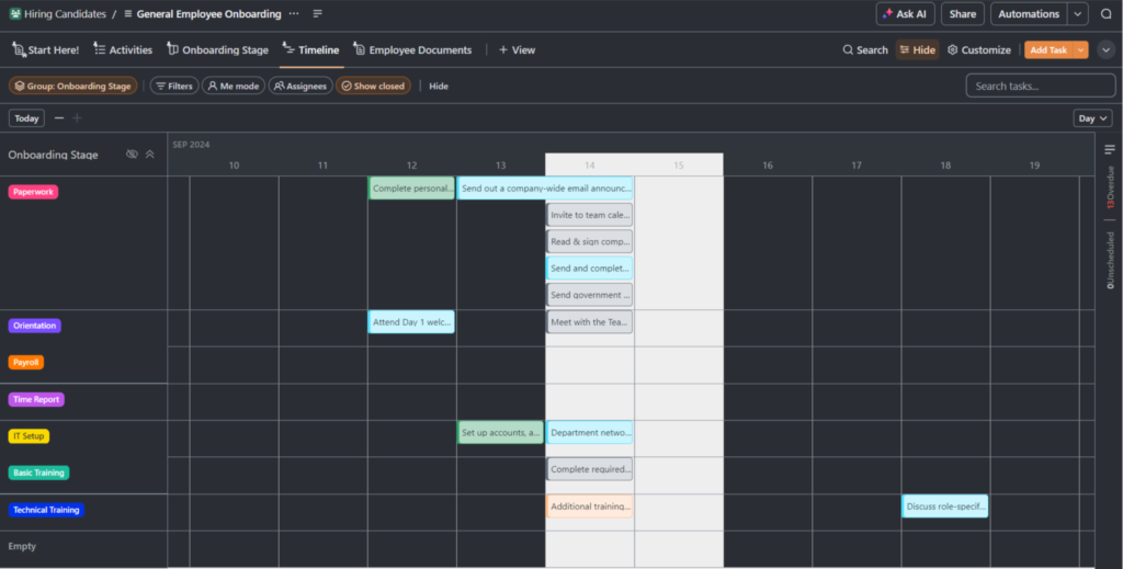 screen of timeline view
