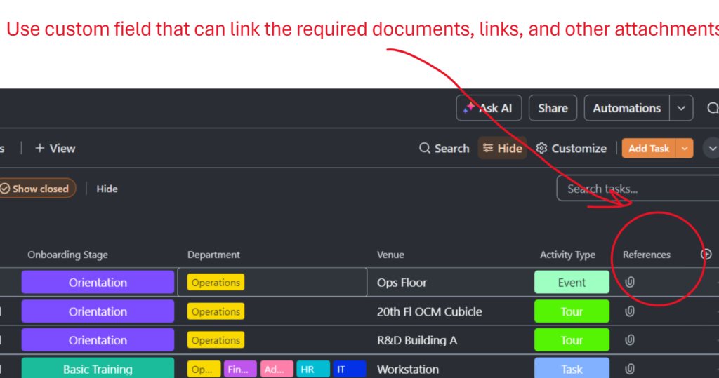 example use of custom field that links to required attachment 