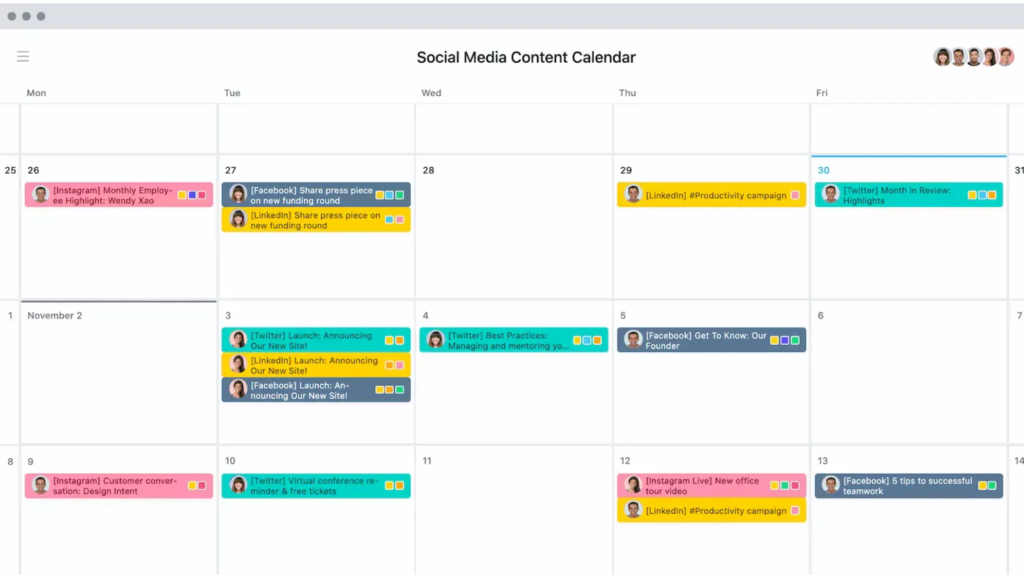 asana's calendar view example
