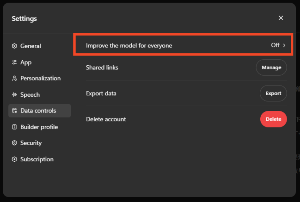 Settings for Model Training Usage