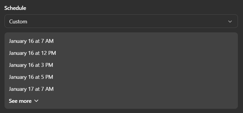 Task feature time-setting screen, where you can register custom times.